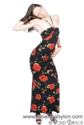 Kerri Kravin - Black & red halter neck rose dress